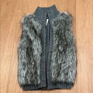 Route 66 Charcoal Knit Vest with Faux Fur Accents